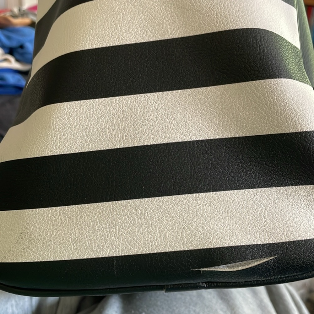 Betsey Johnson Black and White Striped Bag with Rainbow Design - Picture 10 of 13